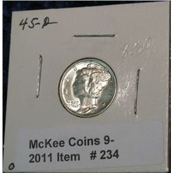 234. 1945 D Mercury Dime. Brilliant Unc.