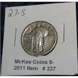 237. 1927 S Standing Liberty Quarter. VG-8.