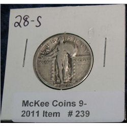 239. 1928 S Standing Liberty Quarter. VG-8.