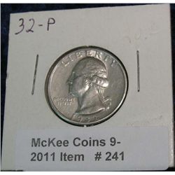 241. 1932 P Silver Washington Quarter. VF-20.