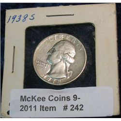 242. 1938 S Silver Washington Quarter. F-12.