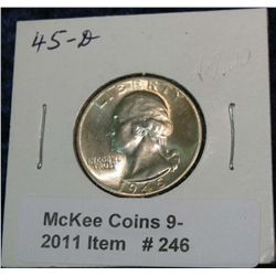 246. 1945 D Silver Washington Quarter. Brilliant MS 66.