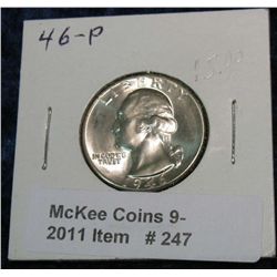 247. 1946 P Silver Washington Quarter. Brilliant MS 66.