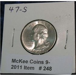 248. 1947 S Silver Washington Quarter. Brilliant MS 64.