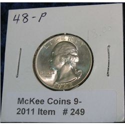 249. 1948 P Silver Washington Quarter. Brilliant MS 67.