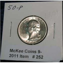 252. 1950 P Silver Washington Quarter. Brilliant MS 65.