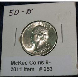 253. 1950 D Silver Washington Quarter. Brilliant MS 64.