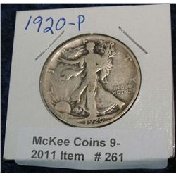 261. 1920 P Walking Liberty Half Dollar. VG-8.