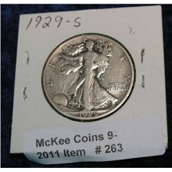 263. 1929 S Walking Liberty Half Dollar. VG-8.