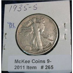 265. 1935 S Walking Liberty Half Dollar. VG-8.