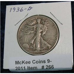 266. 1936 D Walking Liberty Half Dollar. F-12.