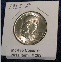 269. 1953 D Franklin Half Dollar. Brilliant Unc.