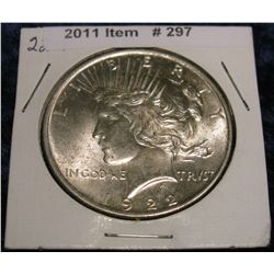 297. 1922 P Peace Silver Dollar. Brilliant Unc.