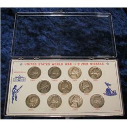 322. Complete 11 pc. Set of World War II Silver Nickels in