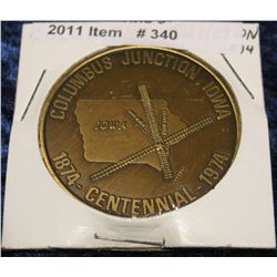 340. 1874-1974 Columbus Junction, Iowa Centennial Medal. Brass. 39mm. BU.
