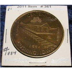 361. 1883-1983 Cushing, Iowa Centennial Medal. Brass. Serial No. 1884. 39mm. BU.