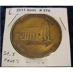 370. 1892-1992 Dedham, Iowa Centennial Medal. Brass. 39mm. BU.