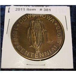 381. 1880-1980 Dows, Iowa Centennial Medal. Brass. 39mm. BU.