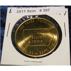397. 1879-1979 Elliot, Iowa Centennial Medal. Brass. BU.