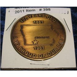 398. 1881-1981 Ellston, Iowa Centennial Medal. Brass. 39mm. BU.