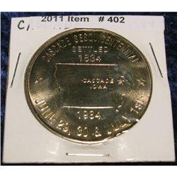 402. 1984 Cascade, Iowa Sesquicentennial Medal. 39mm. BU.