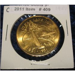 409. 1851-1951 Clear Lake, Iowa Centennial Medal. Brass. BU.
