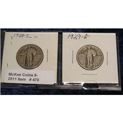 470. 1928 S & 29 D Standing Liberty Quarters. G-4.