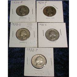 472. 1932P, 34P, D, 35S, & 38S Washington Quarters.