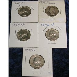 473. 1939D, 40D, 53D, 54P, & D Washington Quarters.