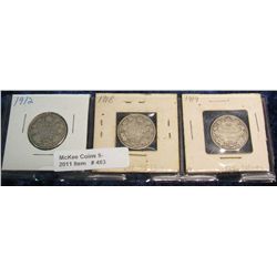 483. 1912, 18, & 19 Canada Silver Quarters. G-VG.
