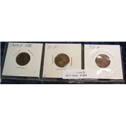 489. 1909 P VDB, 11P, & D Lincoln Cents. (3 pcs.) VG-F.