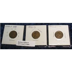 494. 1909P VDB, 21S, & 22D Lincoln Cents. (3 pcs.) G-F.