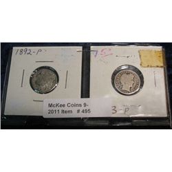495. 1892 P & 1903 P Barber Dimes. Fair & G.