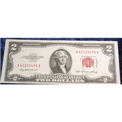 500. Series 1953 $2 U.S. Note. "Red Seal". AU.