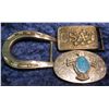 Image 1 : 554. (3) Old Used Belt Buckles. Simulated Turquoise;