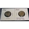 Image 1 : 585. 1915 P & 16 P Buffalo Nickels. Circ.