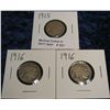 Image 1 : 587. 1915 P & (2) 16 P Buffalo Nickels. All acid restored.