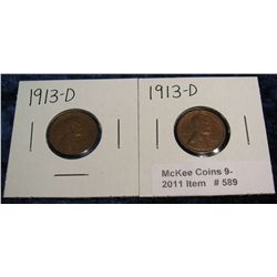 589. (2) 1913 D Lincoln Cents. G-VG.