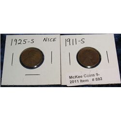 592. 1911S ??? & 25 S Lincoln Cents. Sold as is.