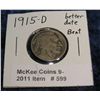 Image 1 : 599. 1915 D Buffalo Nickel. Weak date.