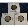 Image 1 : 601. 1913 P Type One, 15P, & 19S Buffalo Nickels. Circ.