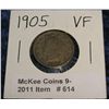 Image 1 : 614. 1905 Liberty Nickel. VF 20.