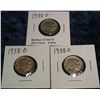 Image 1 : 616. (3) 1938 D Buffalo Nickels. F-VF.
