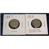 Image 1 : 617. (2) Old U.S. Shield Nickel. One is dated 1868.