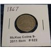 Image 1 : 622. 1867 Shield Nickel. Weak date.