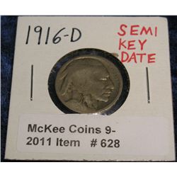 628. 1916 D Buffalo Nickel. Restored Key-date.