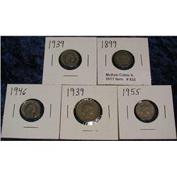 632. (5) Switzerland Coins dating back to 1899.