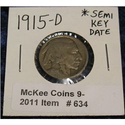 634. 1915 D Buffalo Nickel. Acid date. Semi-Key.