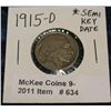 Image 1 : 634. 1915 D Buffalo Nickel. Acid date. Semi-Key.
