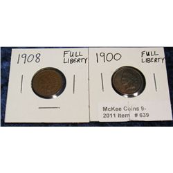639. 1900  & 08 Indian Cents. F-12.